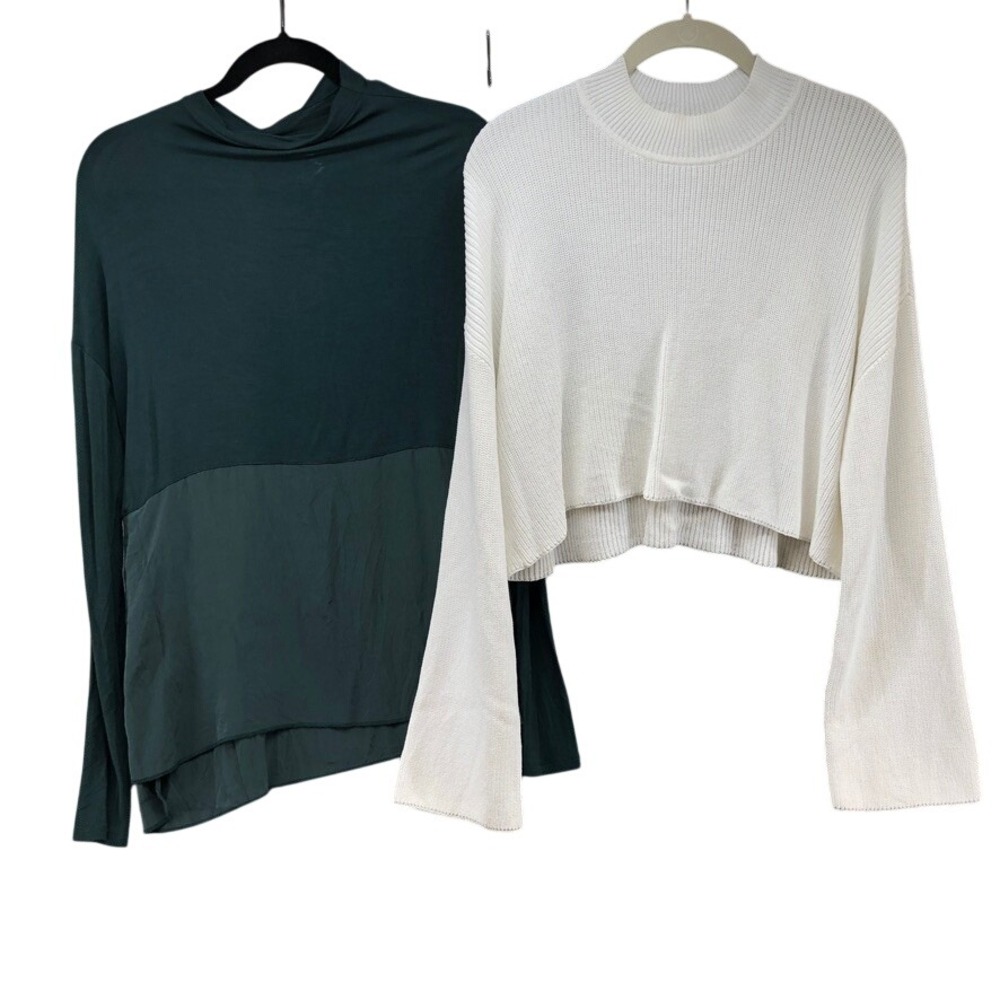 Wilfred Tops Womens Small White Cropped Sweater Green Silk Blend Tunic Lot 2